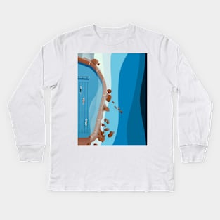 Bronte Baths Ocean Pool Sydney Australia Aerial Illustration Kids Long Sleeve T-Shirt